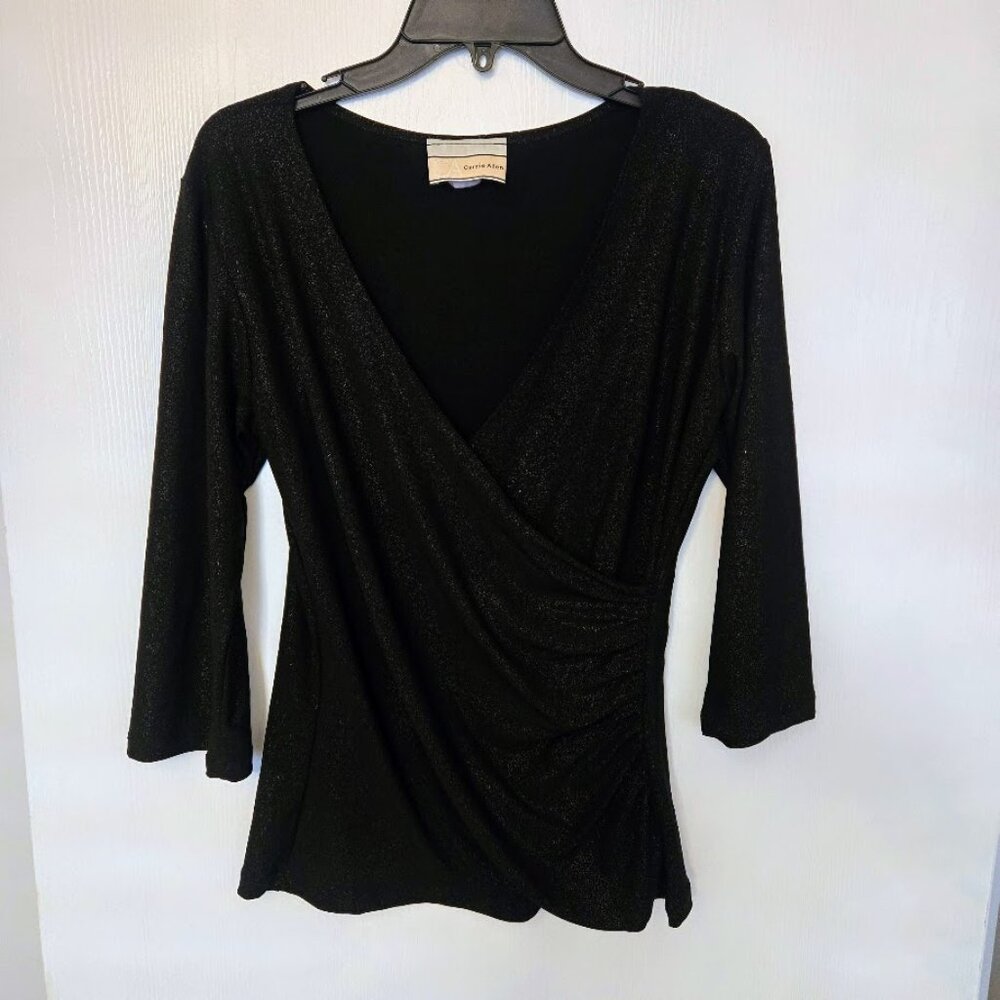 Carrie Allen sparkly‎ black crossover 3/4 sleeve top